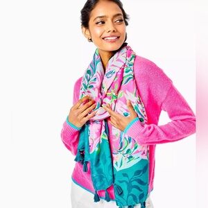 NWOT Lilly Pulitzer Plumeria Pink I’m Feline Fine Resort Scarf